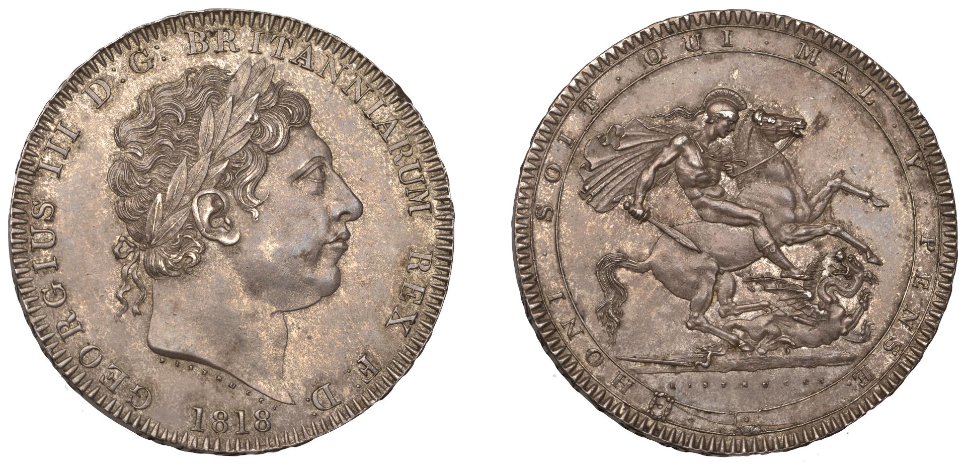 George III (1760-1820), New coinage, Crown, 1818, edge lix (ESC 2009; S 3787). Toned, about...