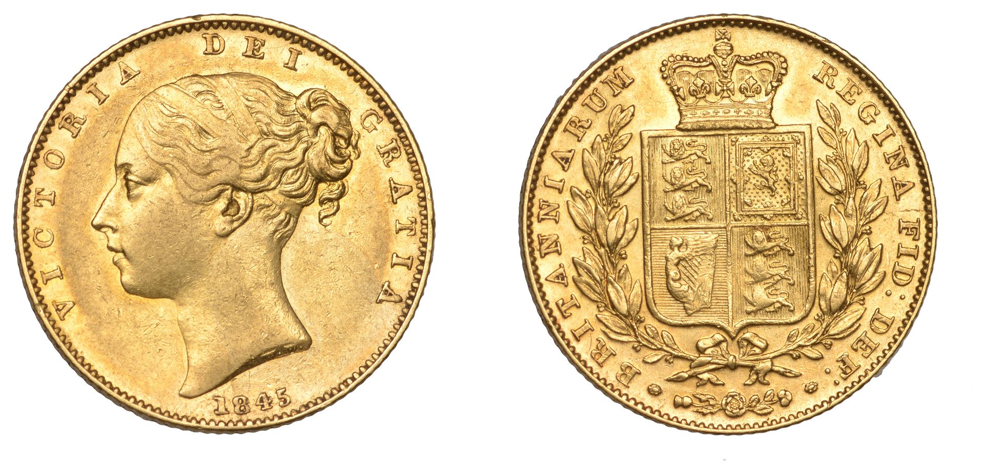 Victoria (1837-1901), Sovereign, 1845, narrow date (M 28B; S 3852). Good very fine Â£400-Â£500