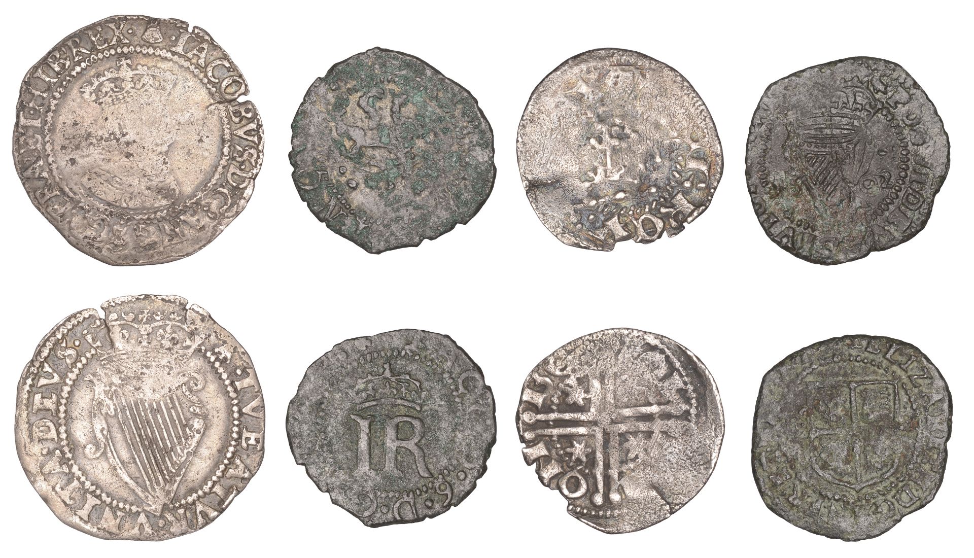 James VI (1567-1625), Base issues, Hardhead, 1.37g/3h (S 5518); IRELAND, James I, First coin...