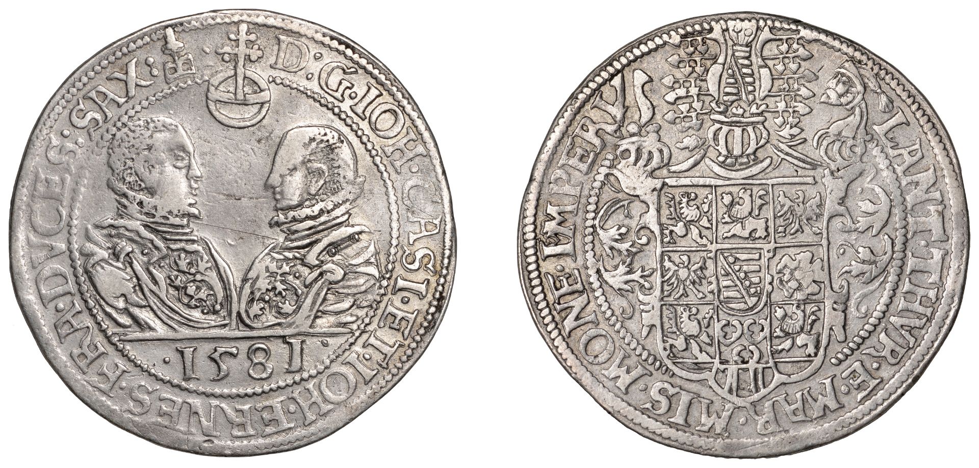 Germany, SAXE-COBURG-EISENACH, Johann Casimir and Johann Ernst II, Half-Thaler, 1581b, Saalf...