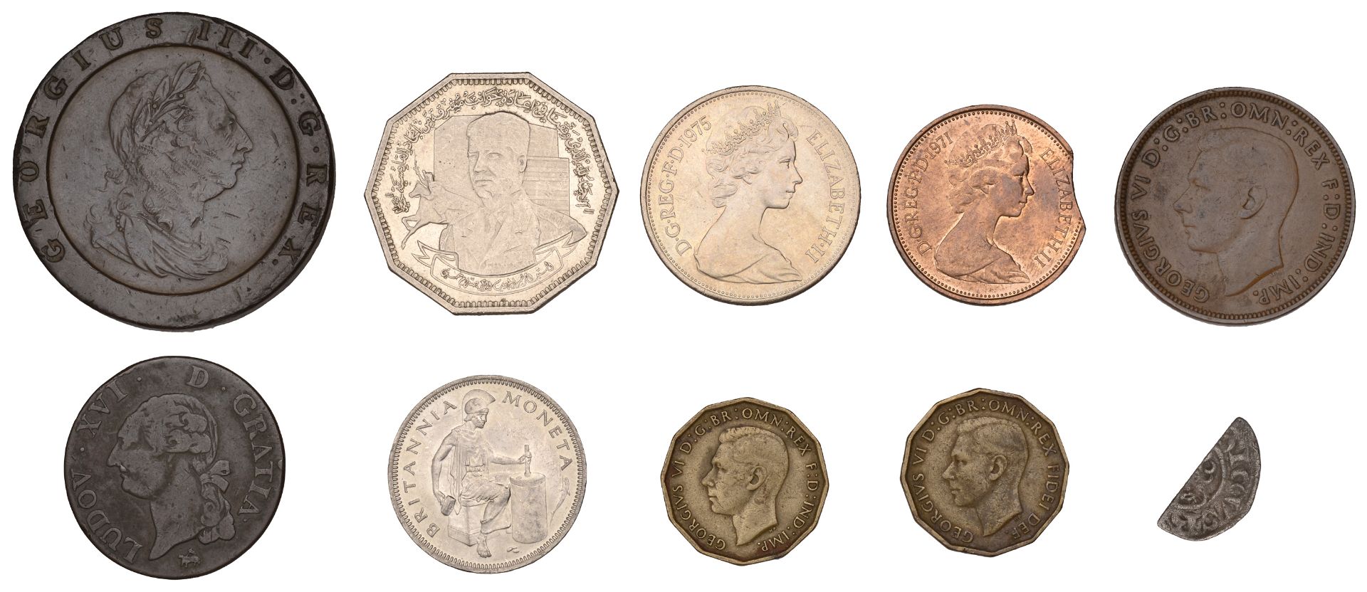 George VI, Halfcrown and Florin, both 1947 (S 4101-2), other British coins (8, one silver);...