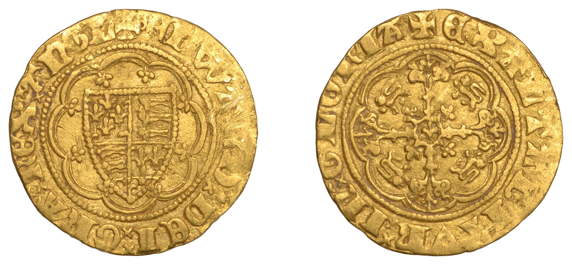 Edward III (1327-1377), Treaty period, Quarter-Noble, London, annulet before edward, barred...