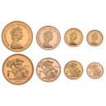 Elizabeth II (1952-2022), Gold Proof set, 1980, comprising Five Pounds, Two Pounds, Sovereig...