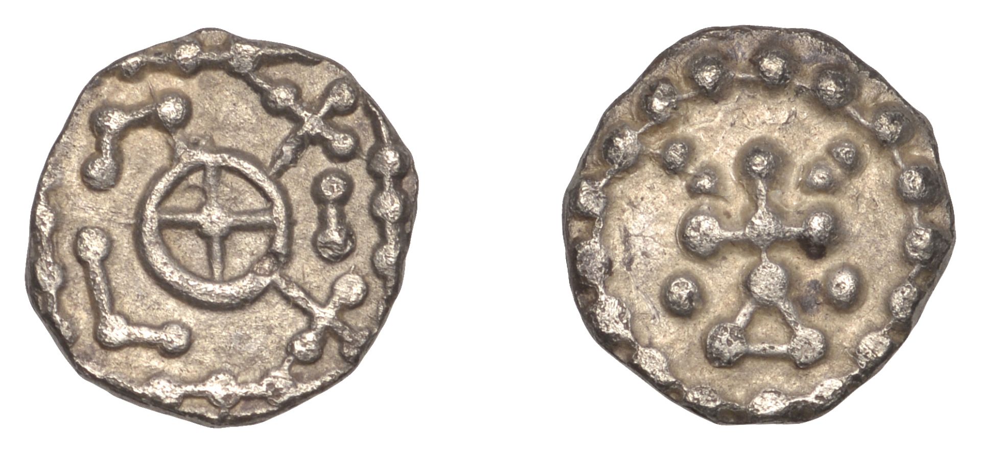 Early Anglo-Saxon Period, Sceatta, Continental series D, type 8 related, cross in circle wit...