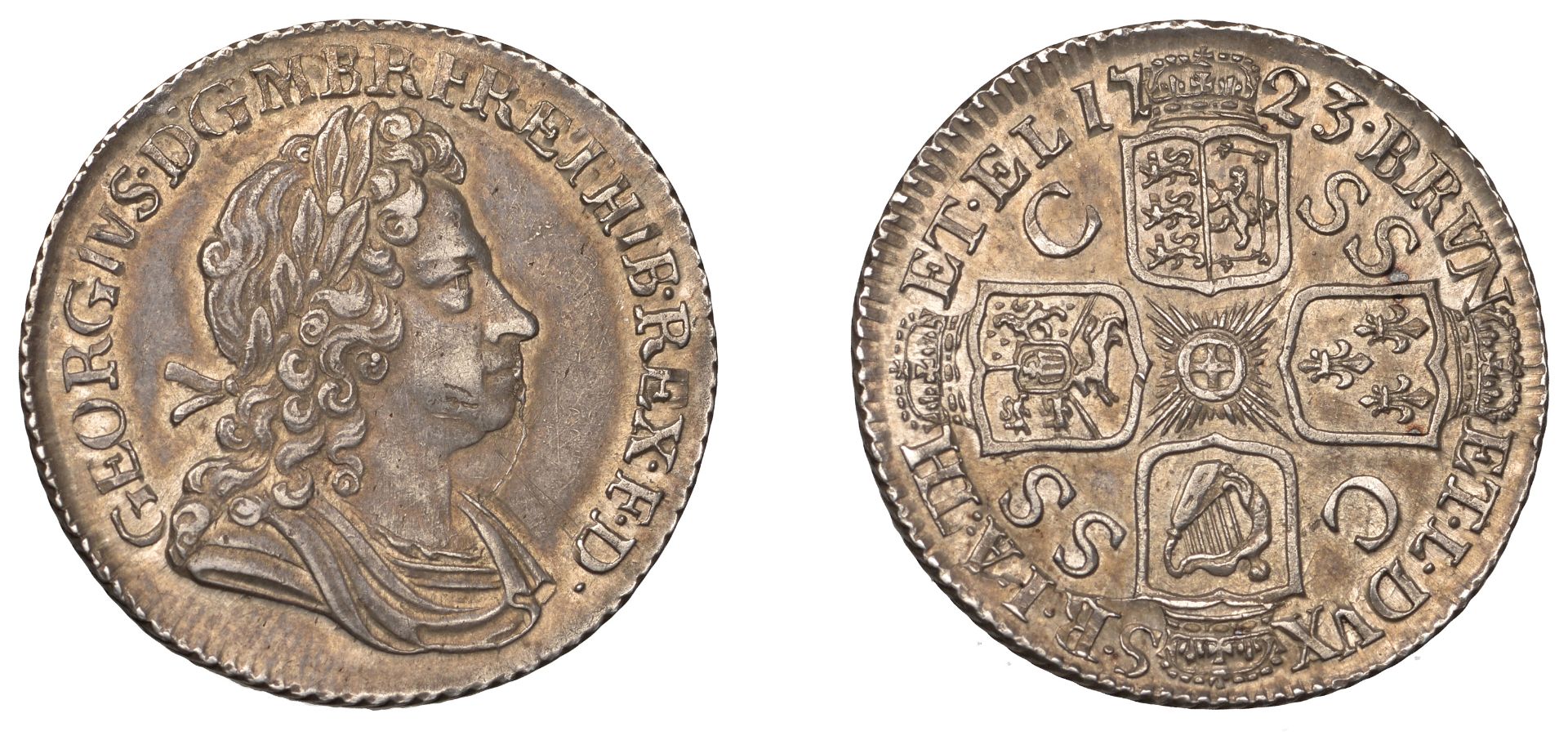 George I (1714-1727), Shilling, 1723 ssc, first bust (ESC 1586; S 3647). About extremely fin...
