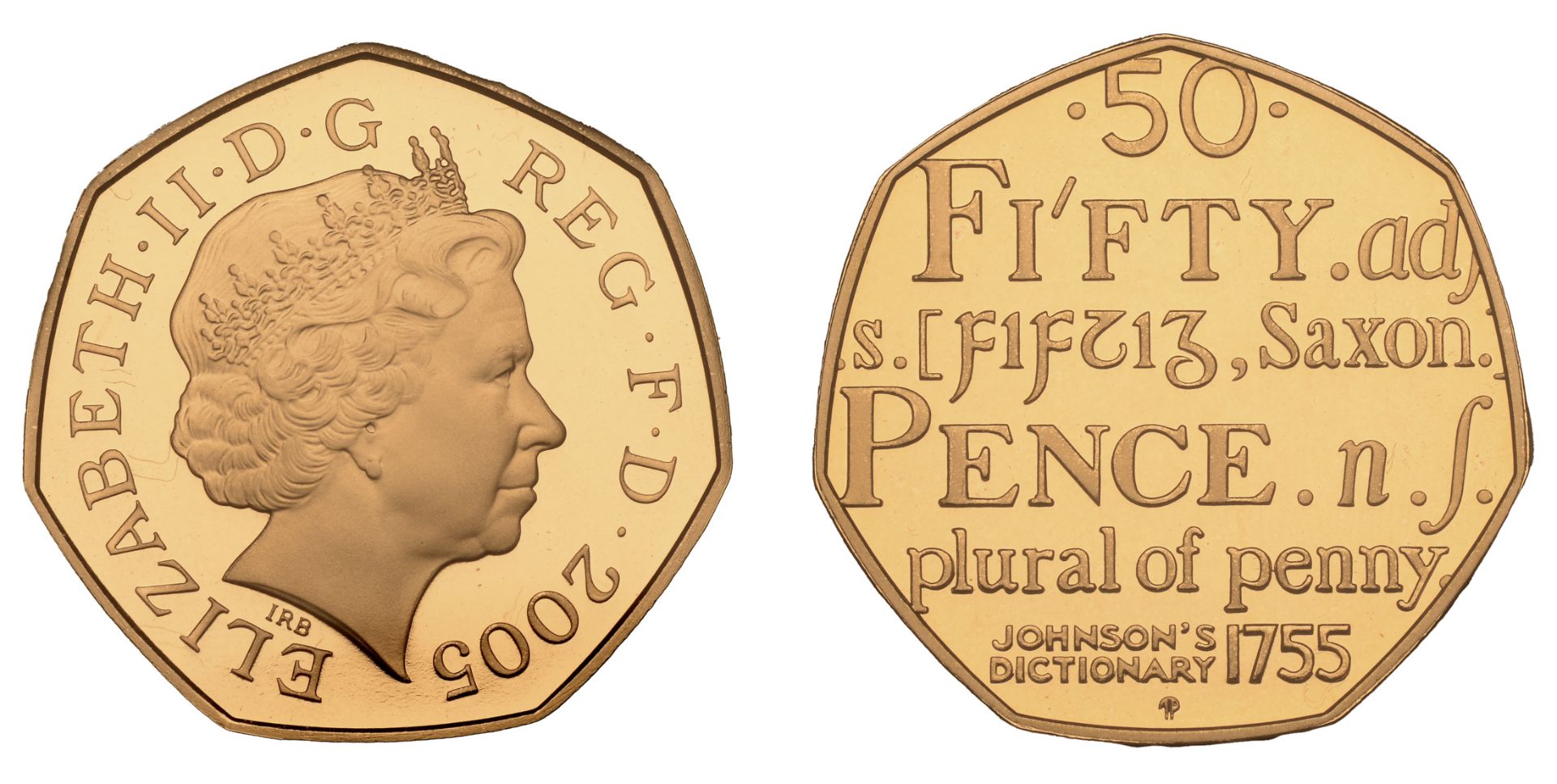 Elizabeth II (1952-2022), Decimal issues, Proof Fifty Pence, 2005, in gold, Samuel Johnson's...