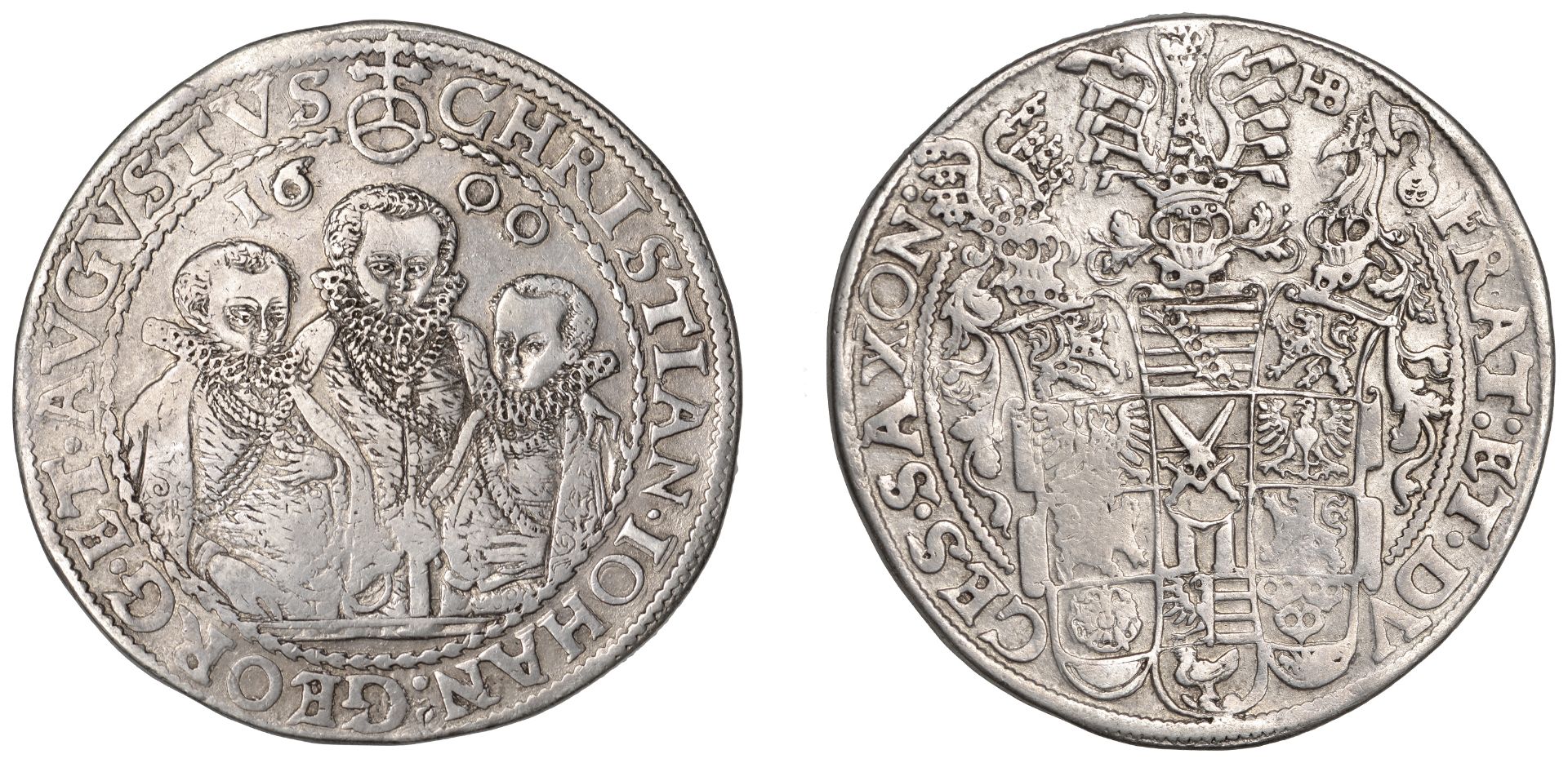 Germany, SAXONY, Christian II, Johann Georg and August, Thaler, 1600hb, Dresden, 29.14g/10h...