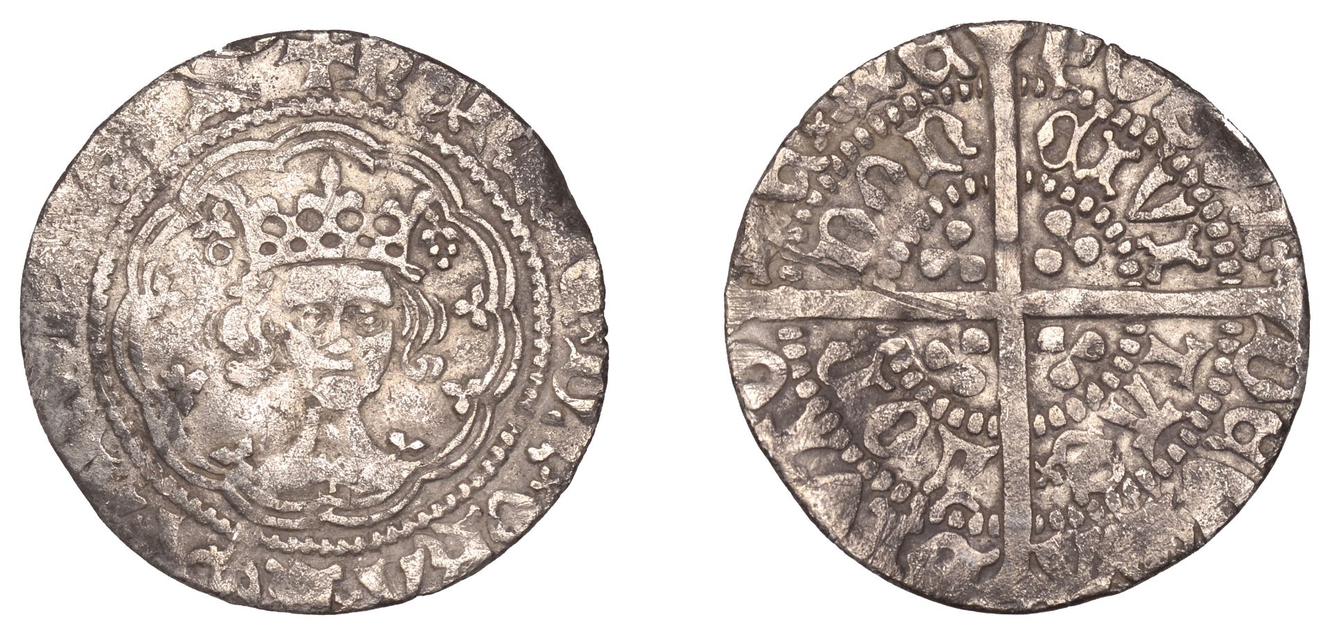 Henry V (1413-1422), Halfgroat, class F, mm. cross pattÃ©e on obv. only, annulet and trefoil...