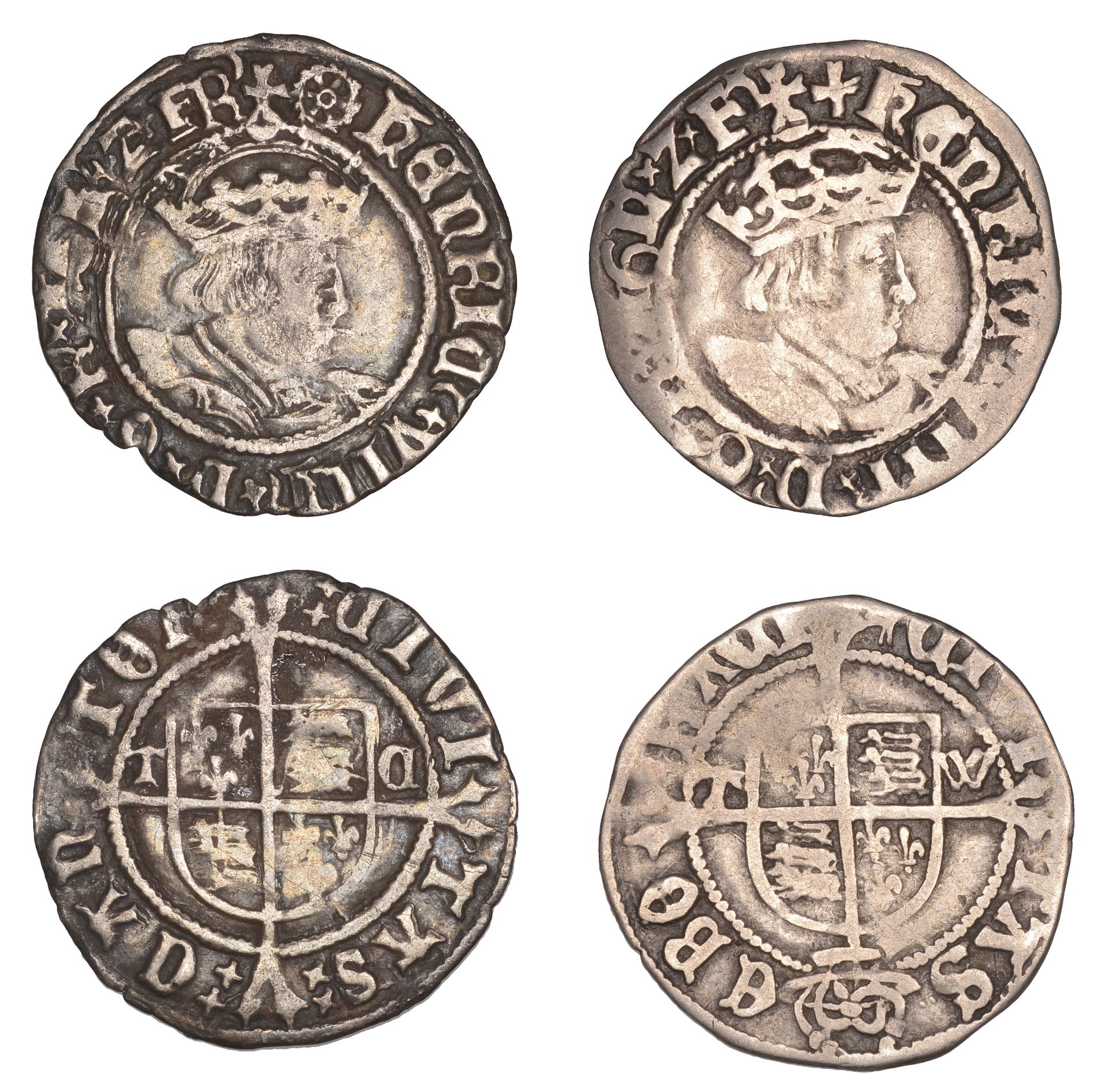 Henry VIII, Second coinage, Halfgroats (2), Canterbury, Abp Cranmer, mm. catherine wheel on...