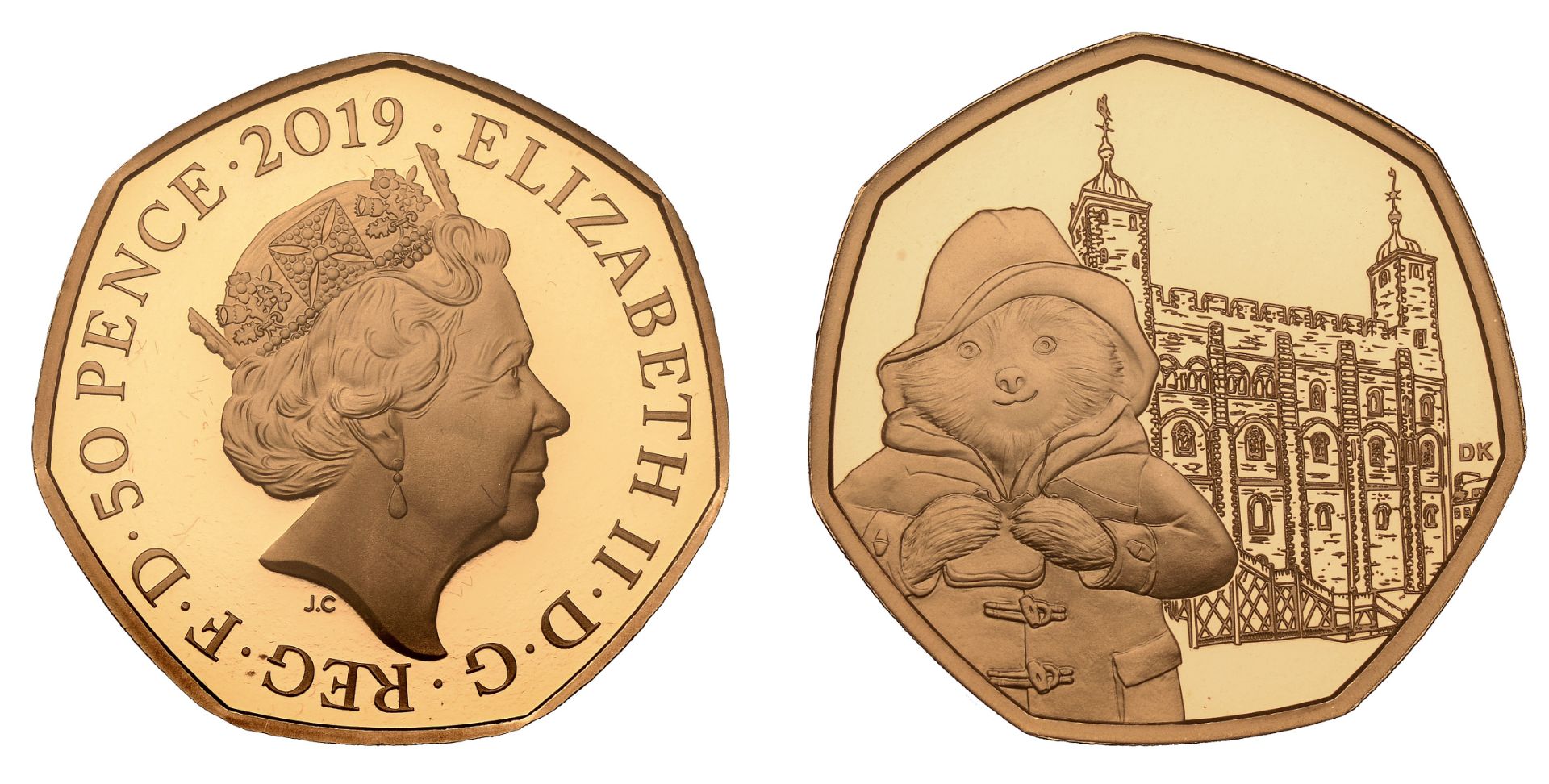 Elizabeth II (1952-2022), Decimal issues, Proof Fifty Pence, 2019, in gold, Paddington Bear...