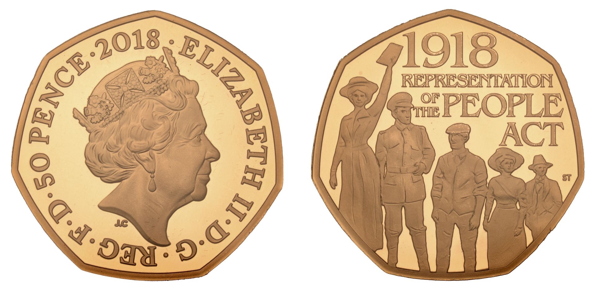 Elizabeth II (1952-2022), Decimal issues, Proof Fifty Pence, 2018, in gold, Representation o...