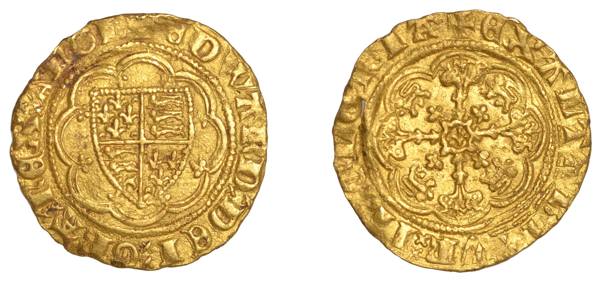 Edward III (1327-1377), Treaty period, Quarter-Noble, London, annulet before edward, 1.93g/4...