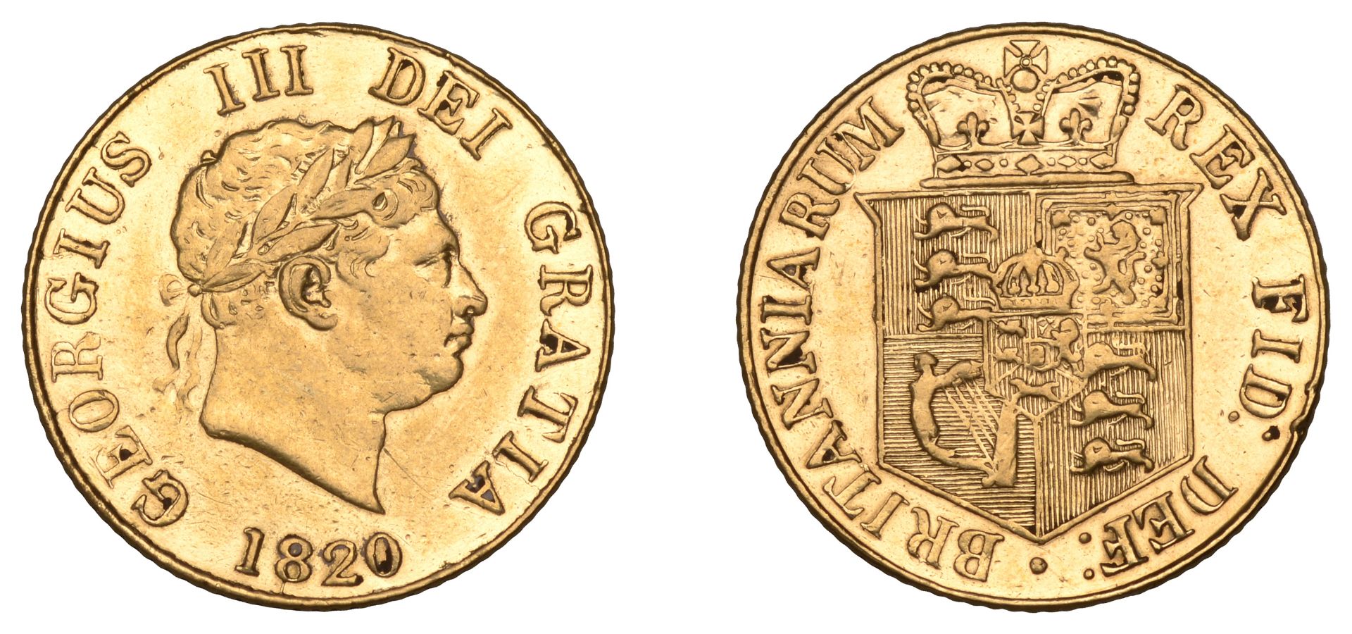 George III (1760-1820), New coinage, Half-Sovereign, 1820 (M 402; S 3786). Removed from a ri...