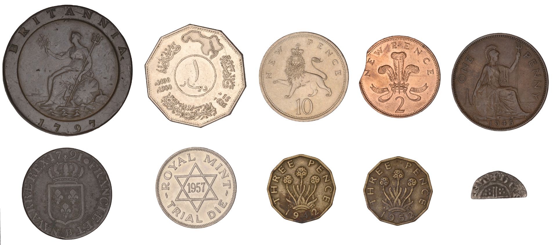 George VI, Halfcrown and Florin, both 1947 (S 4101-2), other British coins (8, one silver);... - Image 2 of 3