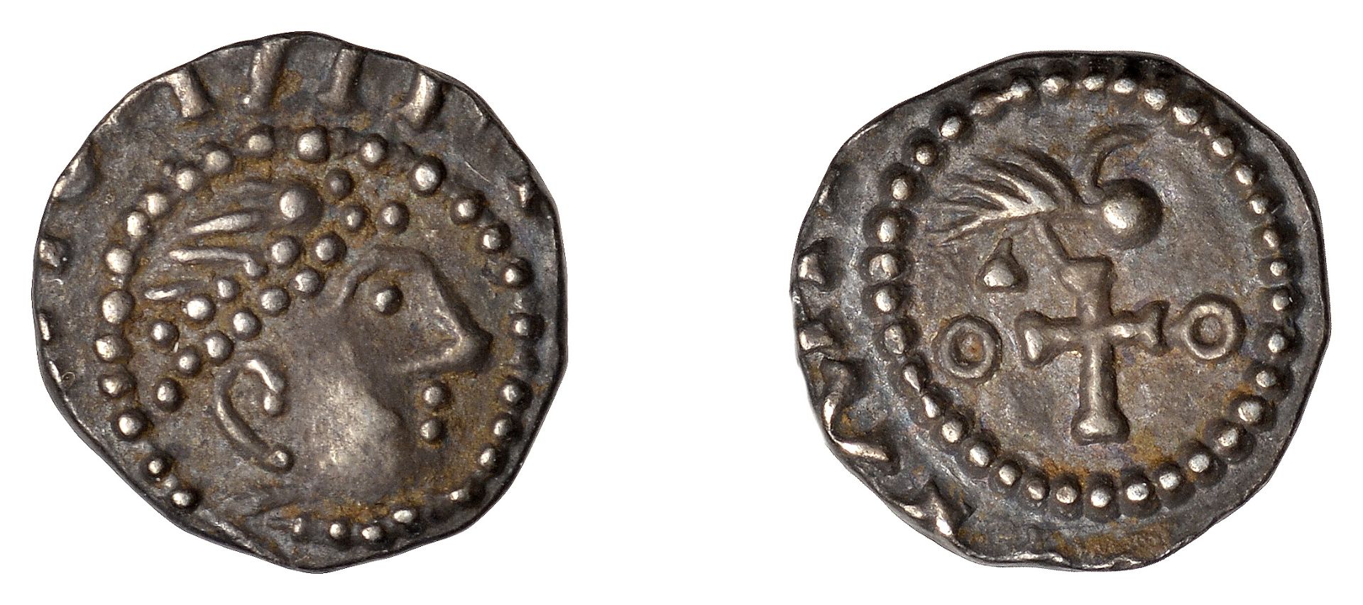 Early Anglo-Saxon Period, Sceatta, Primary series BI, diademed head right within clockwise b...