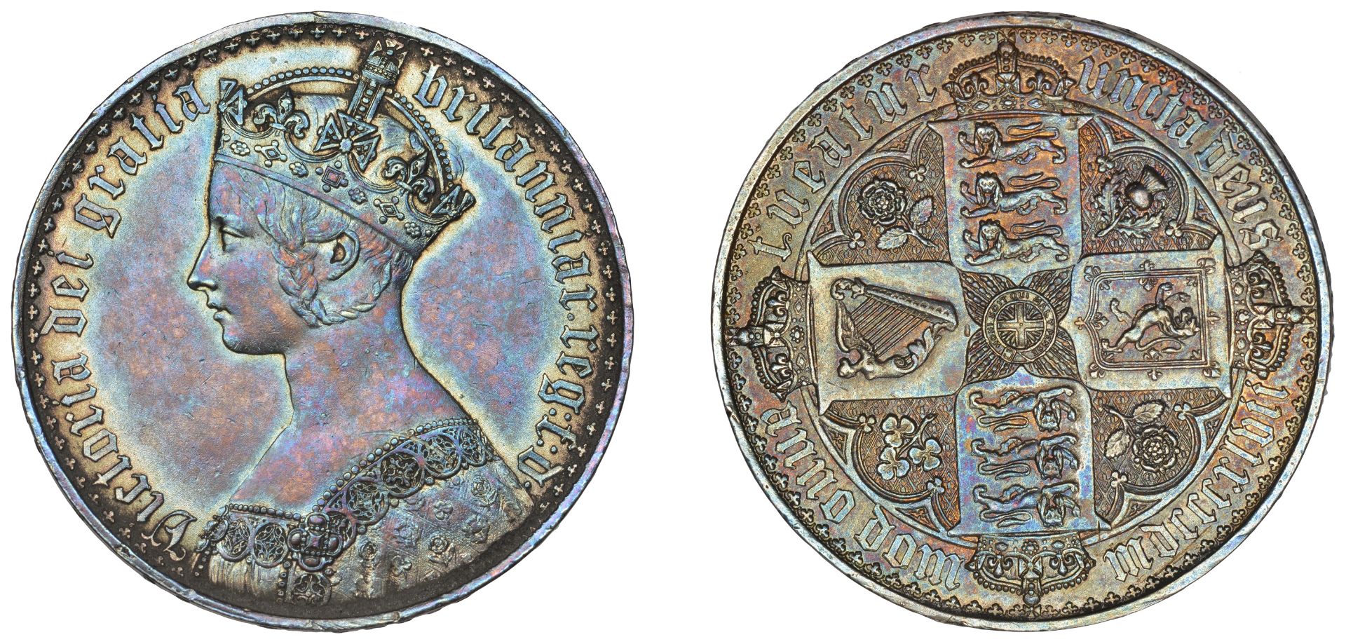 Victoria (1837-1901), 'Gothic' Crown, 1847, edge undecimo (ESC 2571; S 3883). Removed from a...