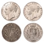 Victoria (1837-1901), Crowns (2), both 1844, edge viii, star stops and cinquefoil stops (ESC...