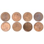 Edward VII (1901-1910), Pennies (8), 1903-10 inclusive (F 158-9, 161-6; S 3990) [8]. Extreme...