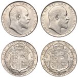 Edward VII (1901-1910), Halfcrowns (2), 1907, 1909 (ESC 3573, 3575; S 3980) [2]. Very fine a...