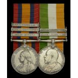 Pair: Private H. Badcock, Suffolk Regiment Queen's South Africa 1899-1902, 3 clasps, Cape...