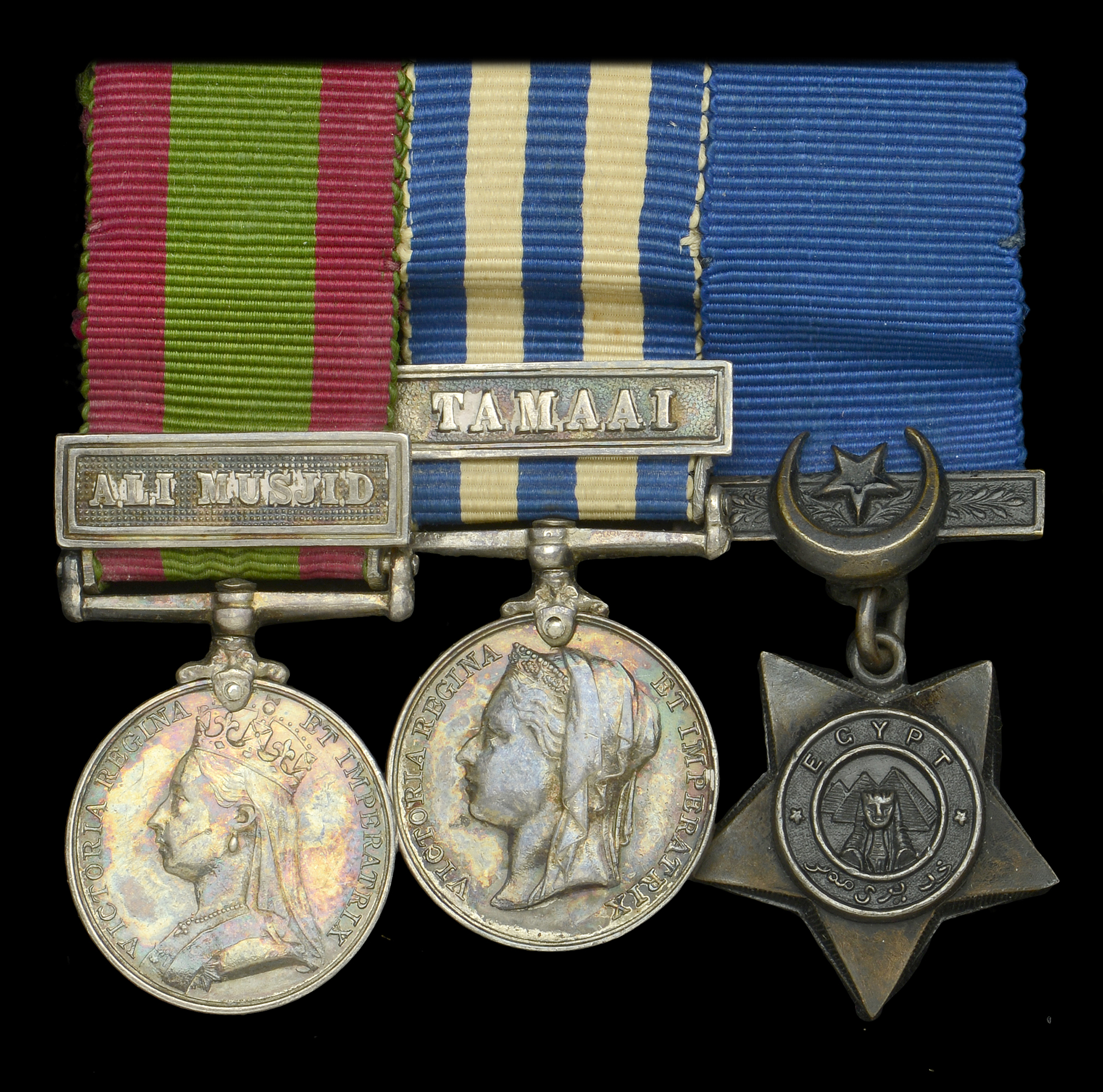 The mounted group of three miniature dress medals worn by Lieutenant-Colonel F. S. Terry, 25...