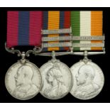 A Boer War D.C.M. group of three awarded to Regimental Sergeant Major D. Pringle, 44th (Suff...