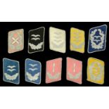 German Second World War Luftwaffe Officers Collar Patches. 1 pair and 8 singles, as removed...