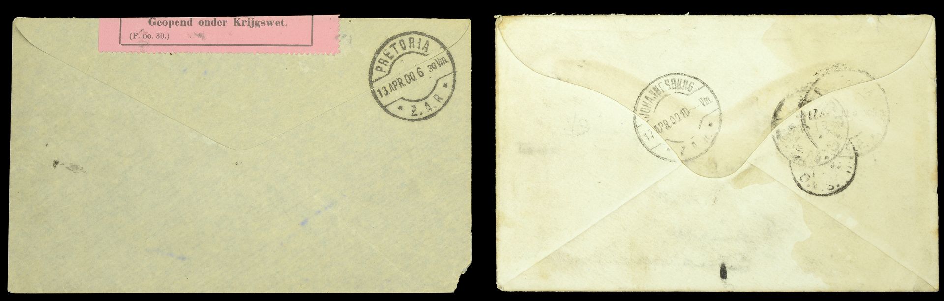 Boer War Postal Covers (2) both addressed to 'Dr. Molengraaf, Information Bureau, Pretoria',... - Image 2 of 2