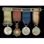 The mounted group of four miniature dress medals attributed to Major E. J. Ward-Ashton, Roya...