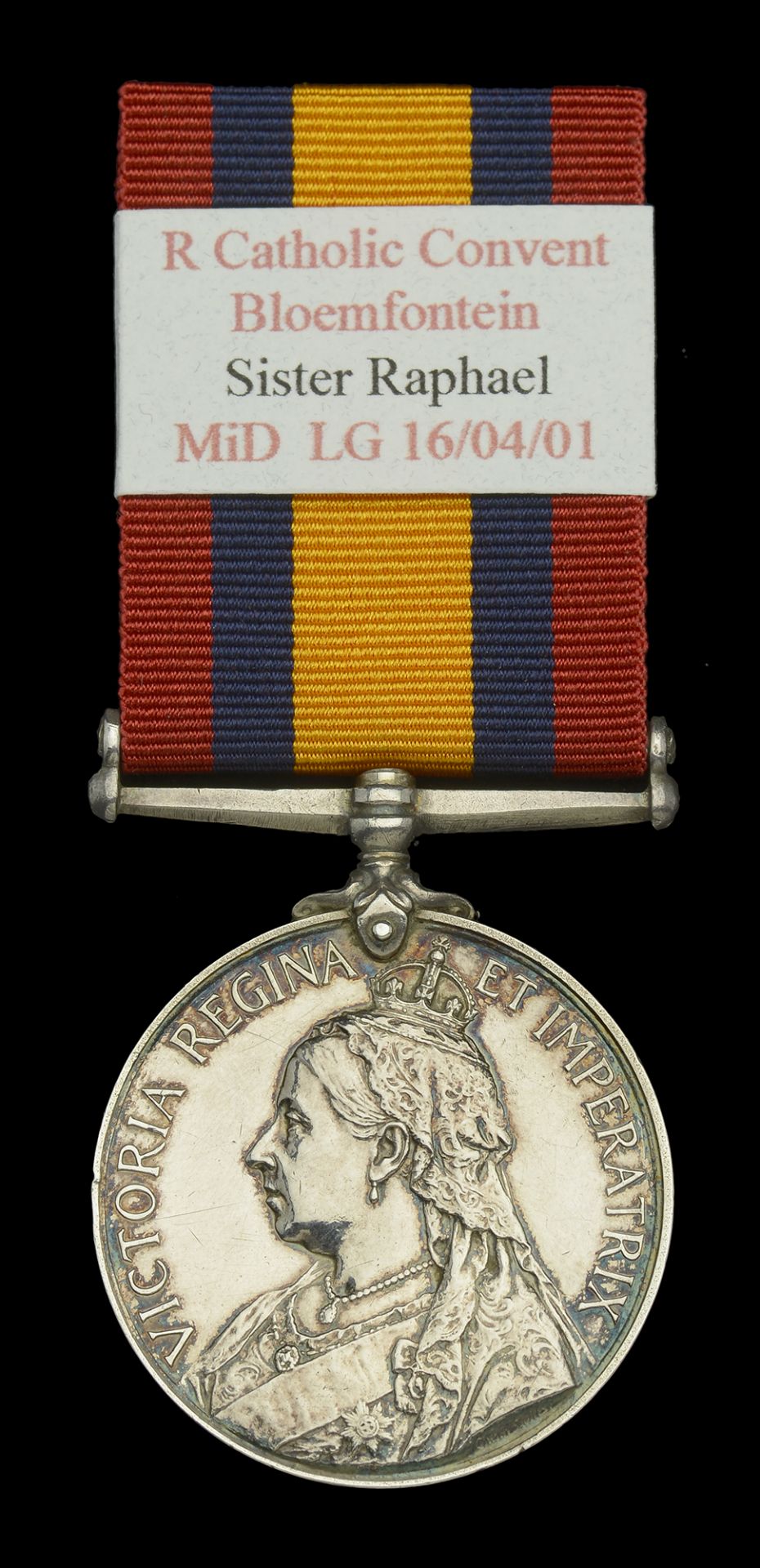 Queen's South Africa 1899-1902, no clasp (Sister Raphael) officially impressed naming, minor...