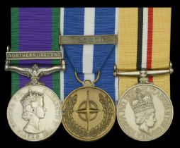 Three: Lance Corporal K. J. Burden, Light Infantry General Service 1962-2007, 1 clasp, No...