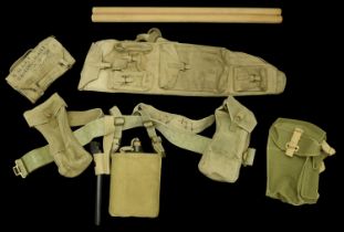 Field Gear. A 1937 pattern webbing belt with two pouches, water bottle, â€œpig stickerâ€ bayo...