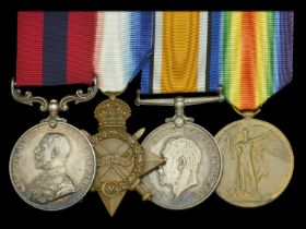 A superb Great War 'Western Front' posthumous D.C.M. group of four awarded to Private C. Pon...