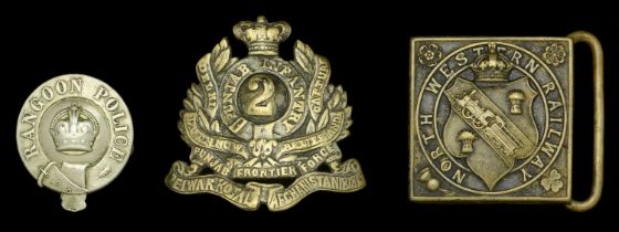 Miscellaneous Indian Badges. Comprising a North Western Railway Rifles other ranks waist be...