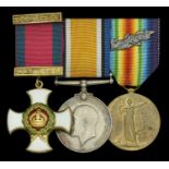 A Great War D.S.O. group of three awarded to Captain A. Witham, Royal Field Artillery, who w...