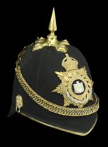 The Devonshire Regiment Officer's Blue Cloth Helmet c. 1902-14. A good example, the skull c...