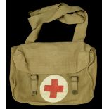 Medical Bags. A 1937 pattern webbing Army Red Cross medical bag by Meco dated 1955, the gre...