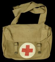 Medical Bags. A 1937 pattern webbing Army Red Cross medical bag by Meco dated 1955, the gre...