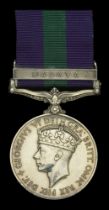 General Service 1918-62, 1 clasp, Malaya, G.VI.R. (22307012 Pte. N. C. J. Draper. Suffolk.)...