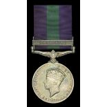 General Service 1918-62, 1 clasp, Palestine (5434601. Pte. H. J. Wheeler. D.C.L.I.) nearly e...