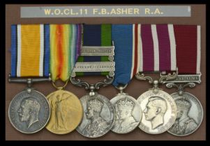 Six: Battery Sergeant-Major F. B. Asher, Royal Artillery British War and Victory Medals...