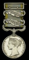 Crimea 1854-56, 2 clasps, Inkermann, Sebastopol (Lieut. James Lyons. Royal Arty.) contempora...