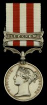 Indian Mutiny 1857-59, 1 clasp, Lucknow (Gunner Wm. Fox, F Tp. R.H. Arty.) clasp with top lu...