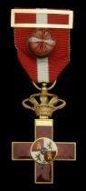 Spain, Kingdom, Order of Military Merit, breast badge, gold and red enamel, unmarked, with g...