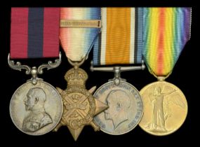 A Great War 'Western Front' D.C.M. group of four awarded to Temporary Captain F. W. Crate, R...