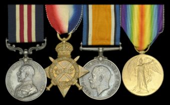 A scarce Great War 'Western Front' M.M. group of four awarded to 2nd Corporal R. E. Simons,...