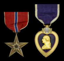 A United States of America Bronze Star and Purple Heart pair awarded to Lieutenant E. A. Sco...