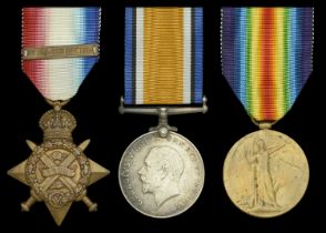 Three: Private W. Black, Wiltshire Regiment 1914 Star, with clasp (3-15 Pte. W. Black. 2/...