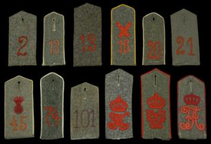 Imperial German Shoulder Boards. 12 individual Field Grey examples, comprising Infantry Reg...