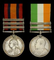 Pair: Private F. Larkins, Suffolk Regiment Queen's South Africa 1899-1902, 3 clasps, Cape...
